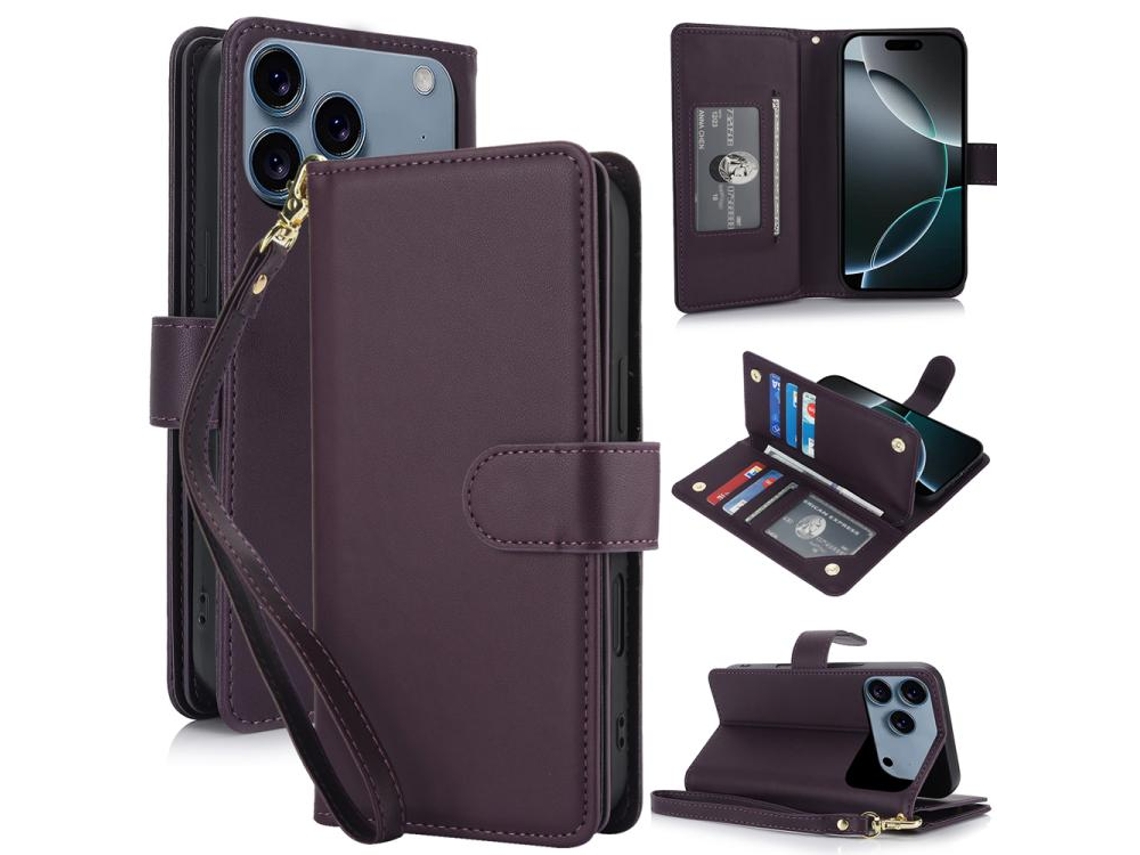 Capa De Couro Para Iphone 17 Pro Max Com Rfid E Vários Compartimentos Para Cartões.