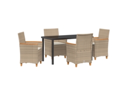 Conjunto 5 Conjunto De Jantar Para Jardim Vidaxl Bege Vime Pe (140 X 80 X 73 Cm)