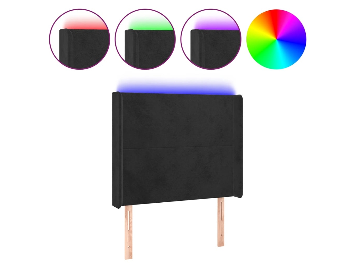 Led Headboard, Led Headboards Vidaxl Preto Veludo (83 X 16 X 118/128 Cm)