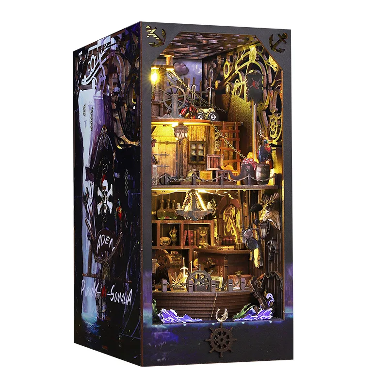 Estante de Livros com Tema Náutico, Navio Pirata de Madeira 3d para Montar MDUG (faça Você Mesmo)