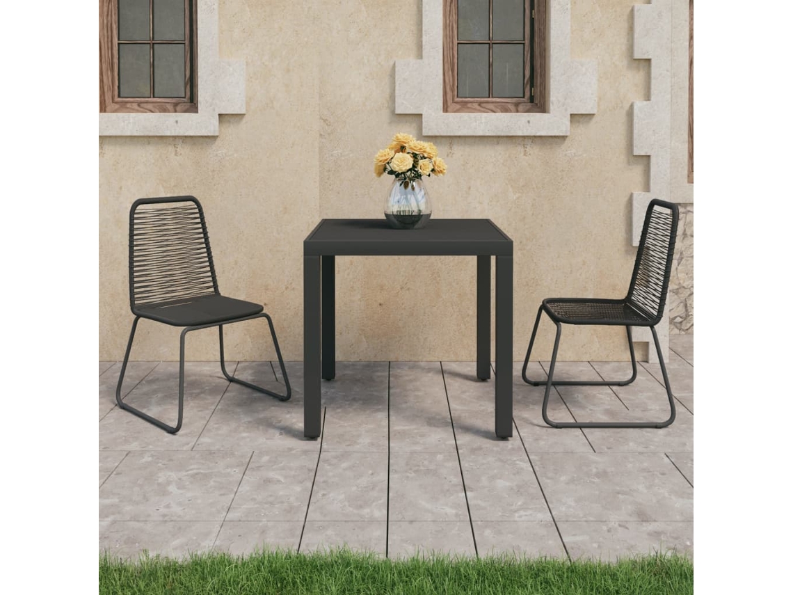 Vidaxl 3 Pcs Conjunto De Jantar Para Jardim Vime De Pvc Preto