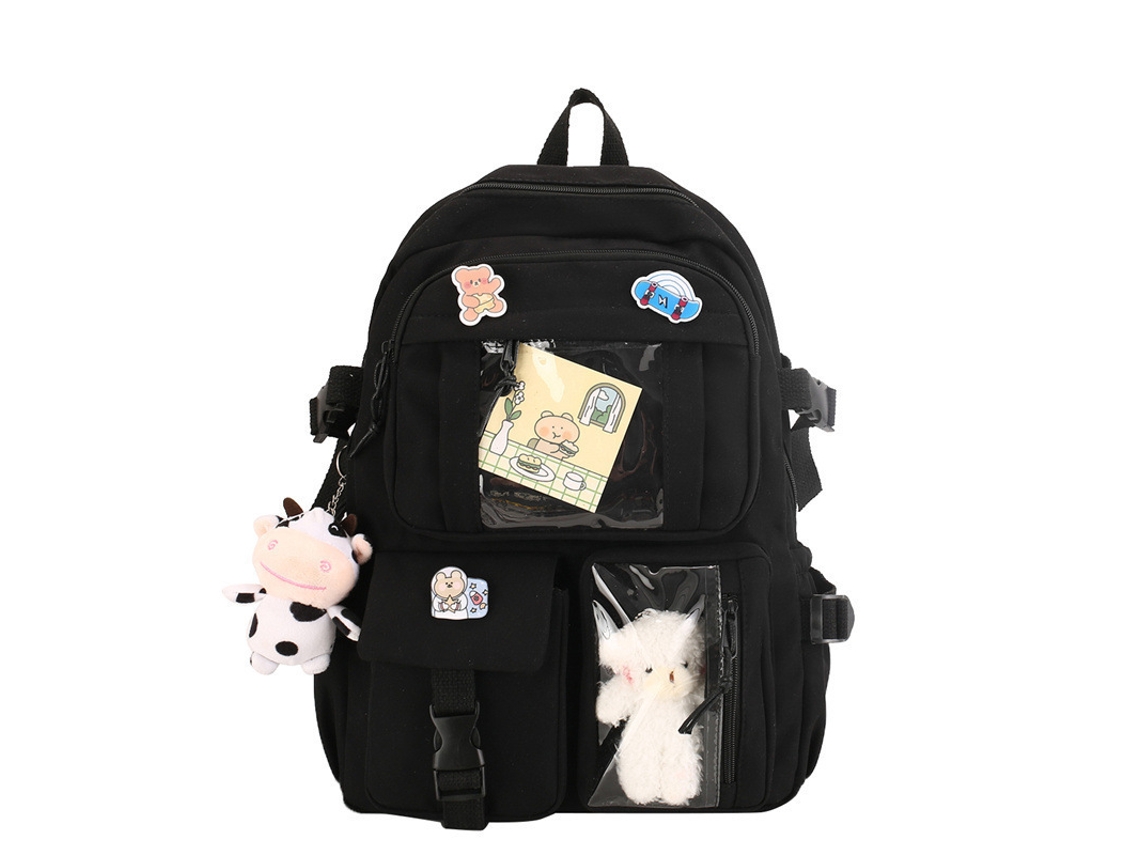 Mochila, Impermeável, Grande Capacidade, Pendente De Veludo, Adequado Para Estudantes, Escolas E Escolas De Meninas Que Viajam Preto