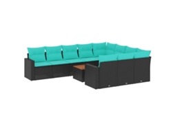 Maison Exclusive - 11 Pcs Conjunto Sofás De Jardim C/ Almofadões Vime Pe Preto