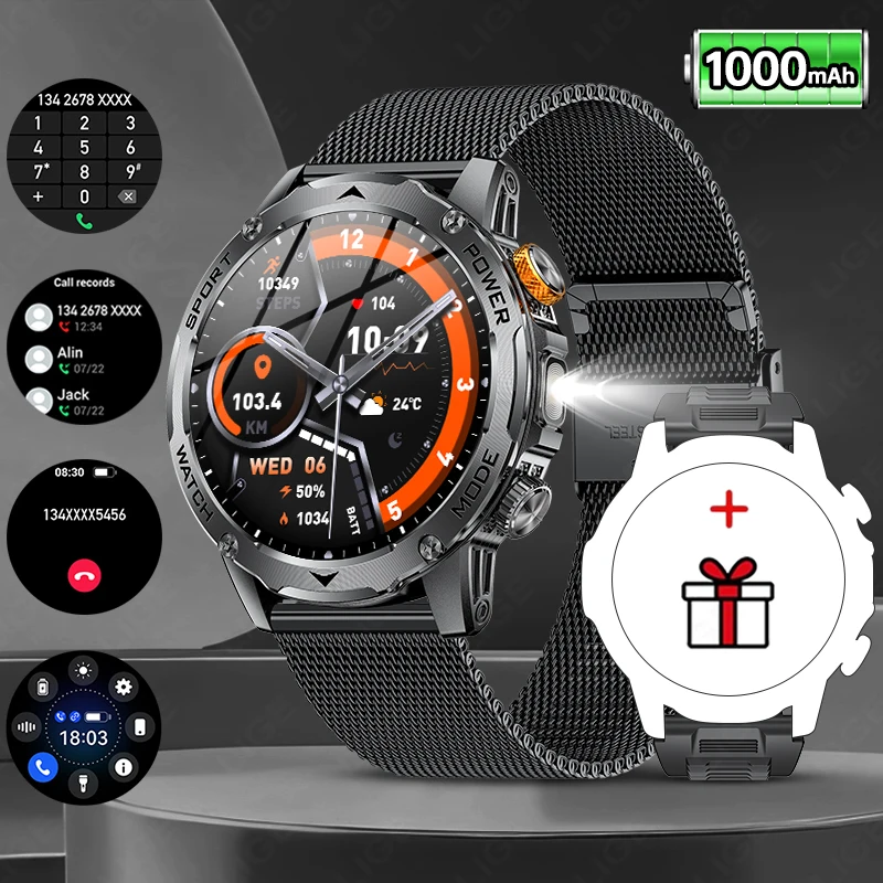Smartwatch com Bateria 1000mah, Tela de 1, 7 Polegadas, Chamadas Bluetooth, Assistente de Voz, Ip68 À Prova Dágua MDUG (preto, Pulseira de Grade)