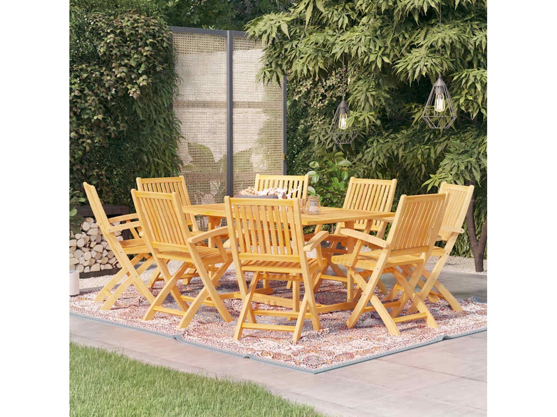 Vidaxl 9 Pcs Conjunto De Jantar Para Jardim Madeira De Teca Maciça