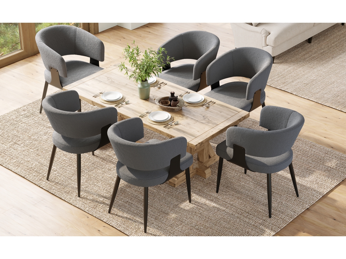 Cadeira de maquiagem luxuosa de flanela (6 unidades), cadeira ergonômica com encosto curvo, bege/cinza