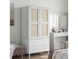 Vidaxl Roupeiro Senja Aspeto Vime 90x55x175 Cm Pinho Maciço Branco