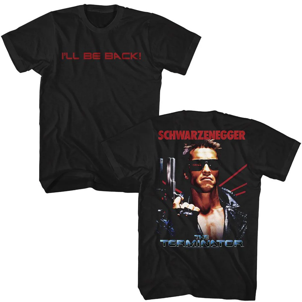 Unisex Adult T-shirt Rockinstone Terminator Movie Ill Be Back Front Back Black Sizexxxl