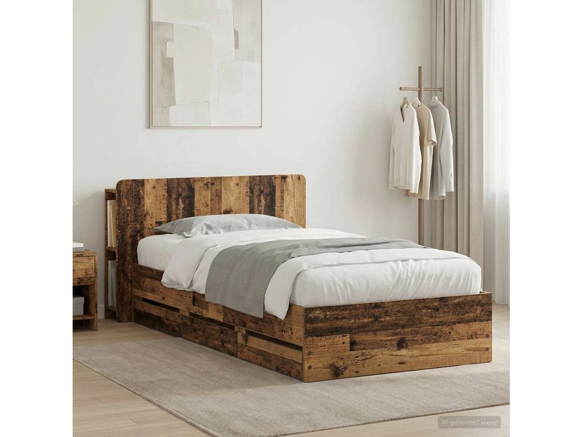 Vidaxl Estrutura De Cama Com Armazenamento Madeira Antiga 80 X 200 Cm