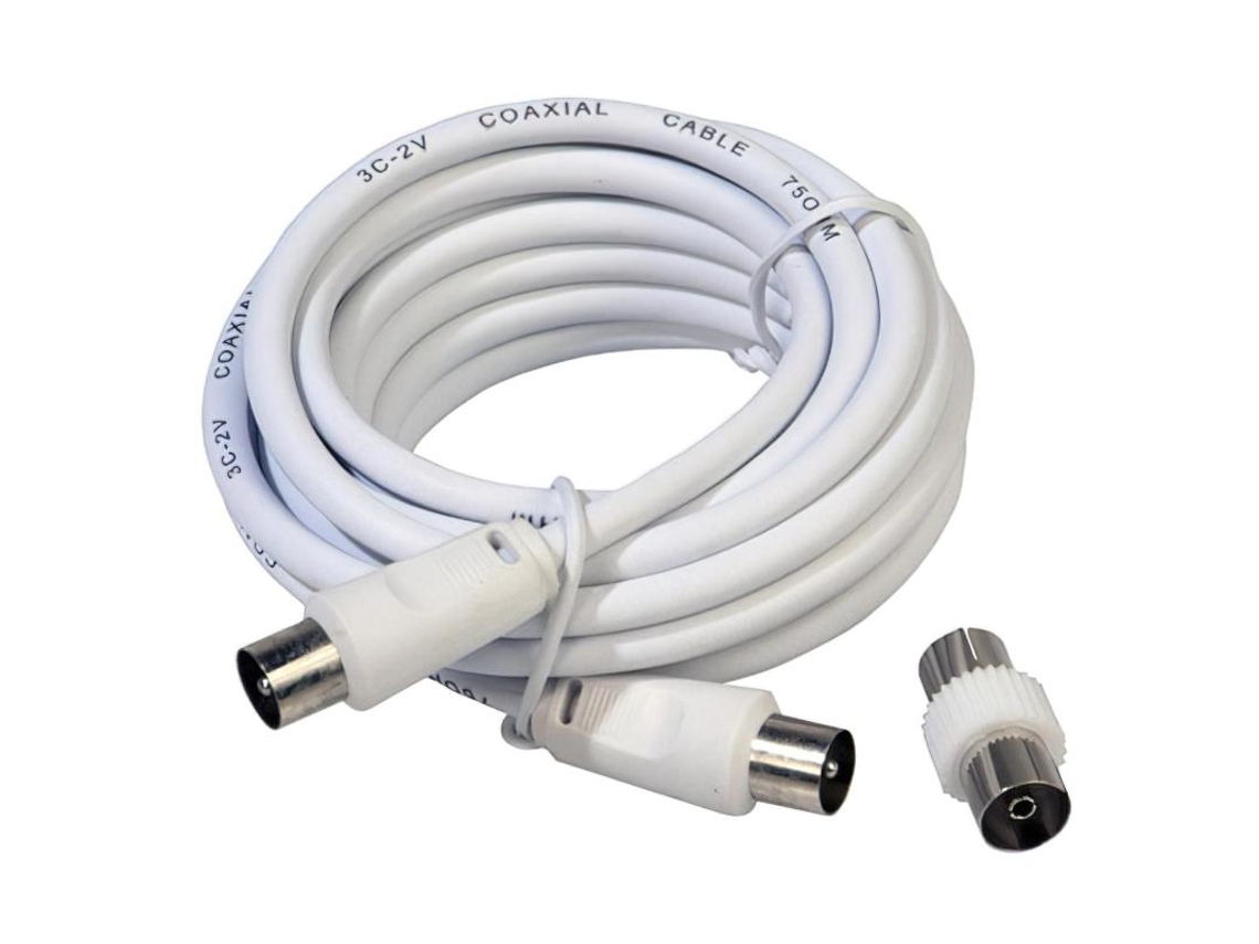 Prolongacióntv video macho-macho 3 metros / ø 9,5 mm. con adaptador macho-hembra blanco