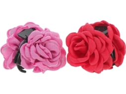 Conjunto de 2 presilhas de cabelo femininas com flores de tecido, design delicado.