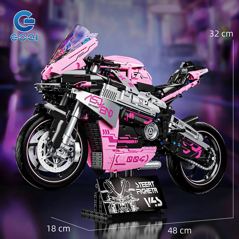 1543 Peças De Blocos De Montar Para Motocicleta Rosa De Alta Velocidade