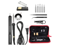 Kit De Soldador Eléctrico De 60w Con 13 Piezas: Punta Intercambiable, Aspirador De Estaño, Pinzas Antiestáticas Y Estuche