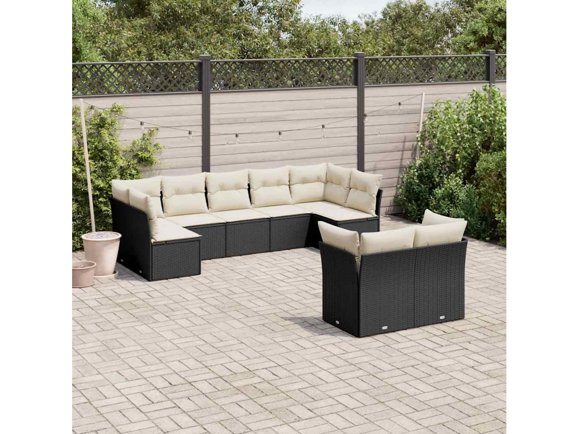 Vidaxl 9 Pcs Conjunto De Sofás P/ Jardim C/ Almofadões Vime Pe Preto