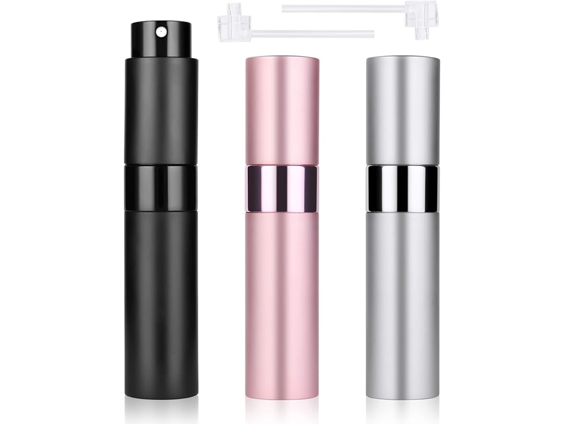 3 Atomizadores Perfume Viagem 10ml Reabasteciveis, Preto Rosa Prata ZYBLSSBB