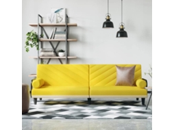Vidaxl Sofá-cama Com Apoio De Braços Tecido Amarelo-claro