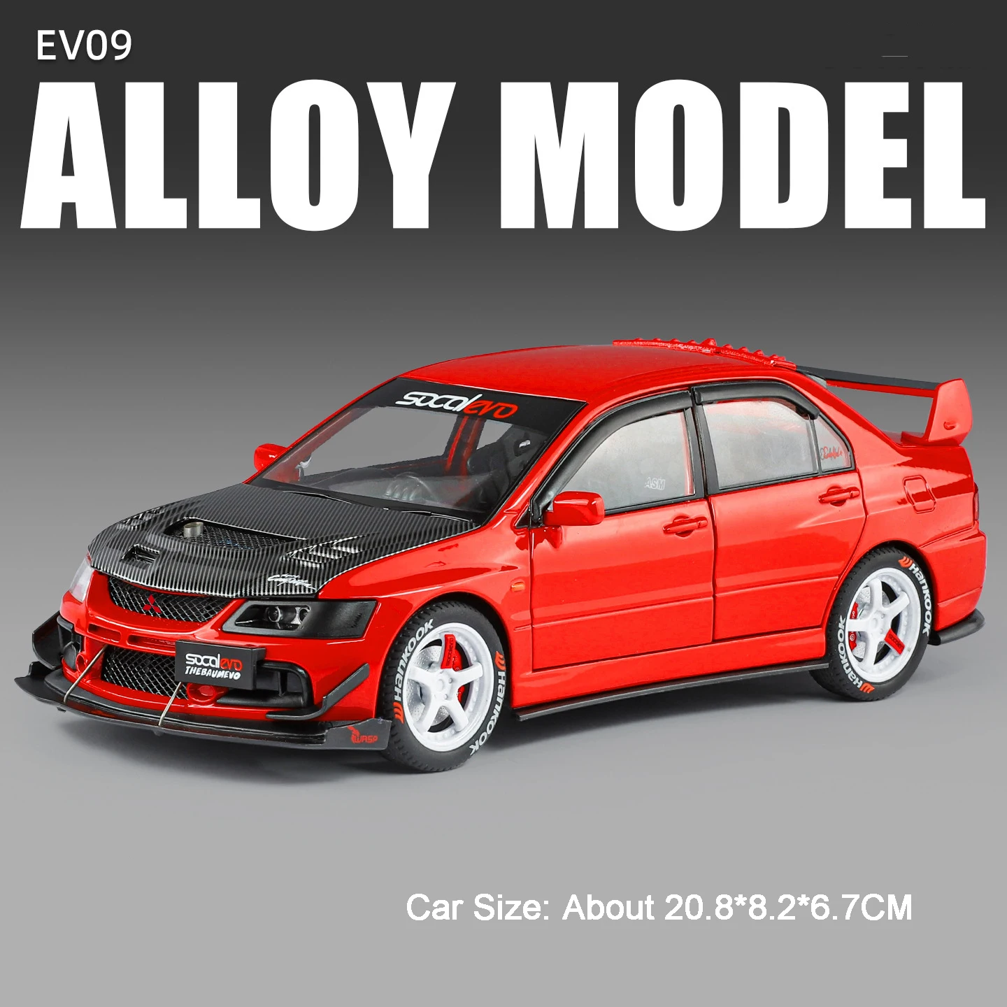 (evo9 Vermelho) Escala 1:24 - Miniatura De Carro, Simulação, Modelo Em Metal Fundido