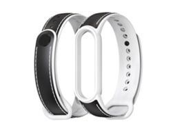 Lurelia Pulseira De Substituição Couro, Compatível Com Xiaomi Mi Band 5/ 6, Preta/ Branca, Acabamento Moderno