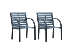 Vidaxl Cadeiras De Jardim 2 Pcs Abeto Maciço/aço Revestido A Pó Cinza