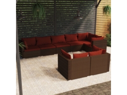 Vidaxl 8 Pcs Conjunto Lounge Jardim C/ Almofadões Vime Pe Castanho