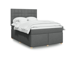 Vidaxl Cama Com Molas/colchão 160x200 Cm Tecido Cinzento-escuro