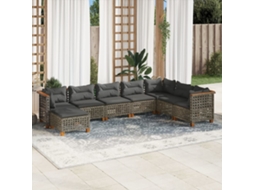 8 Pcs Conjunto Sofás De Jardim C/ Almofadões Vime Pe Cinza Dkd Home Decor