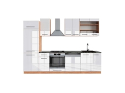 Cozinha Fame-Line, 300 cm, PT Antracite, Branco brilhante/Carvalho dourado, Vicco