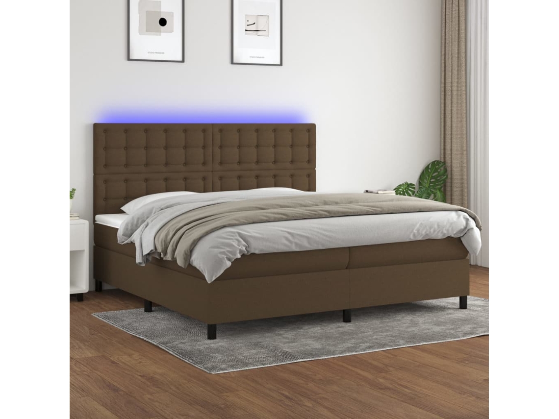 Vidaxl Cama Box Spring C/ Colchão/led 200x200cm Tecido Castanho-escuro