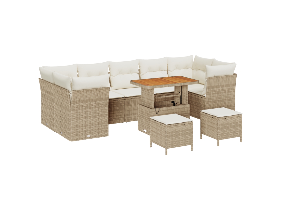 Conjunto 10 Sofá De Jardim Vidaxl Bege Vime Pe (90 X 55 X 71 Cm)