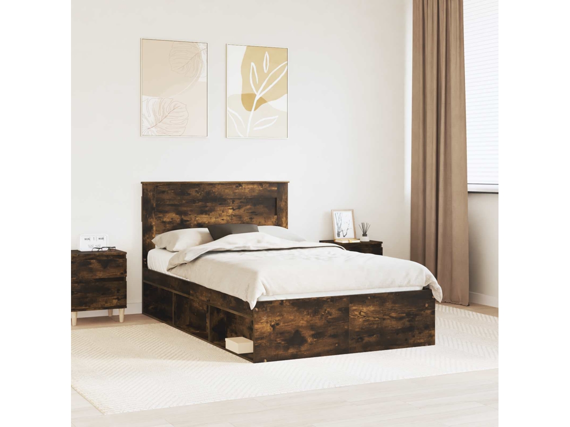 Vidaxl Estrutura da Cama com Cabeceira Carvalho Defumado 135 X 190 Cm