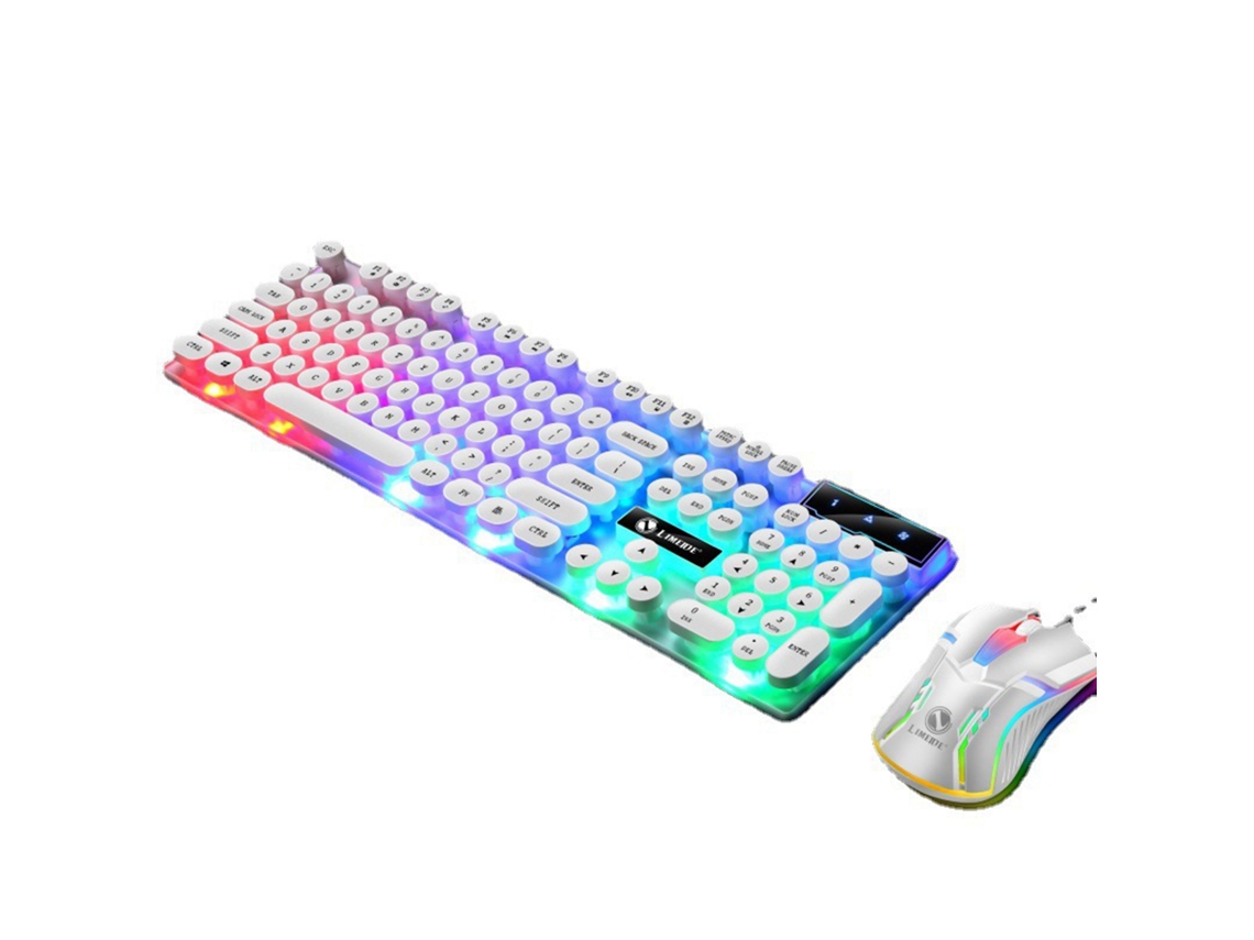 Aetheria combo Teclado e Mouse Punk Retro com Iluminação Colorida Usb Fio para Gaming Pc Laptop Branco
