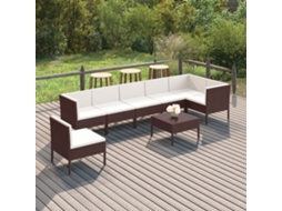 Vidaxl 8 Pcs Conjunto Lounge Jardim C/ Almofadões Vime Pe Castanho