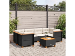 Vidaxl 7 Pcs Conjunto De Sofás P/ Jardim C/ Almofadões Vime Pe Preto