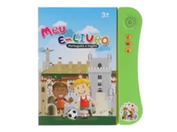 Livro de sons ATS em português e inglês para crianças bilíngues: alfabeto, números, animais, frutas e vegetais (educativo, verde).