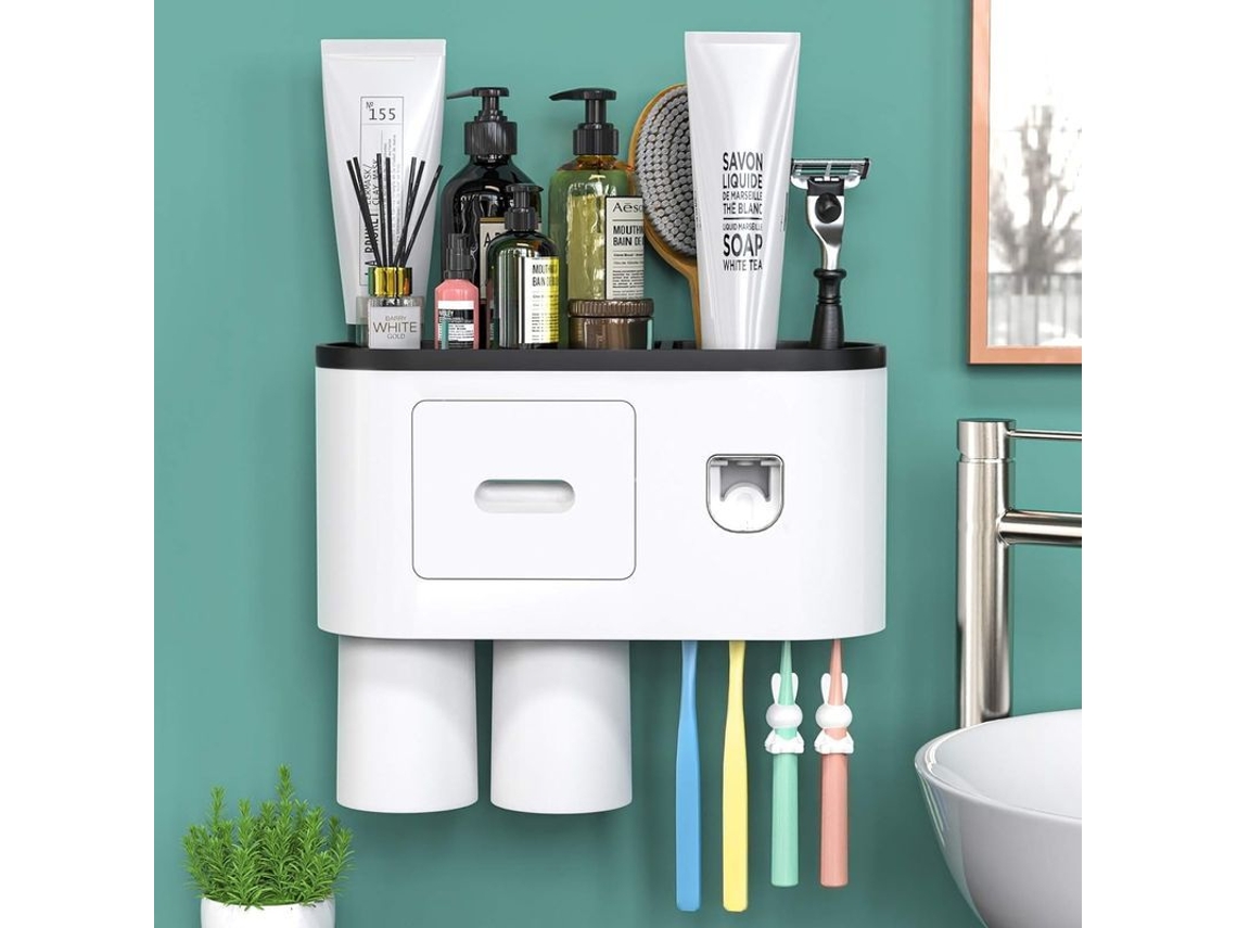 Portacepillos De Baño Colgante Con Dispensador Automático De Pasta Dental Y Almacenamiento Integrado