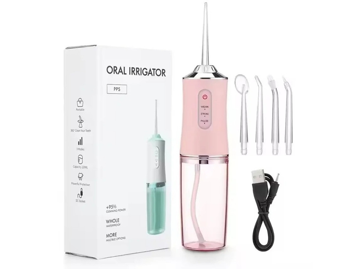 Irrigador Oral Fio Dental Elétrico Portátil Para De Cálculo Rosa 4 Bicos Yizhood