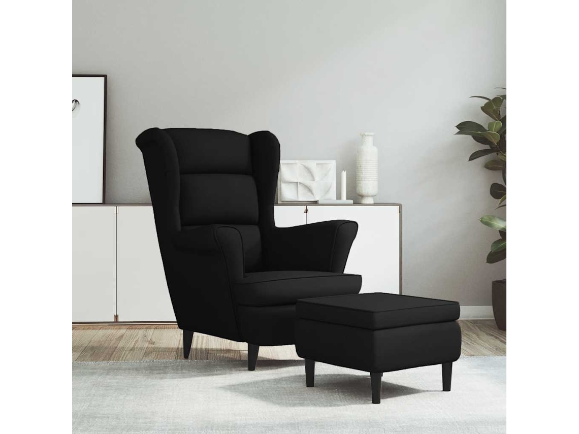 Vidaxl Poltrona De Descanso Com Banco Veludo Preto
