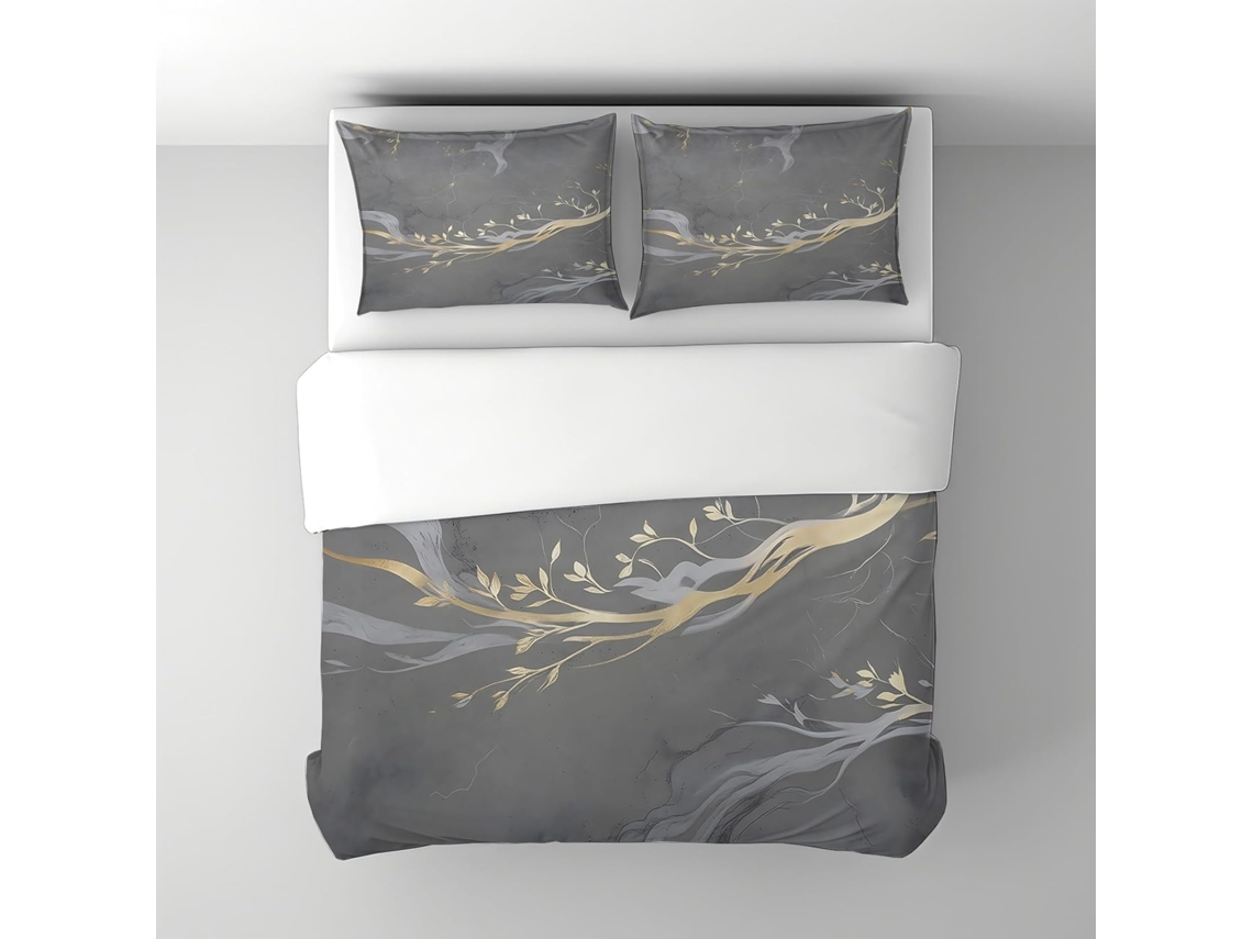 Capa de Edredom Estampa Mármore Preto e Branco em Microfibra Fronha 50x75 Cm (LxAxP), 220x240 Cm