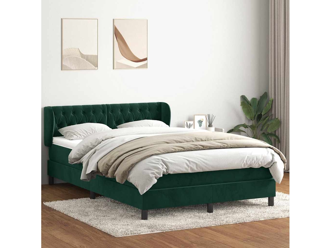 Vidaxl Cama Com Molas/colchão 160x220 Cm Veludo Verde-escuro
