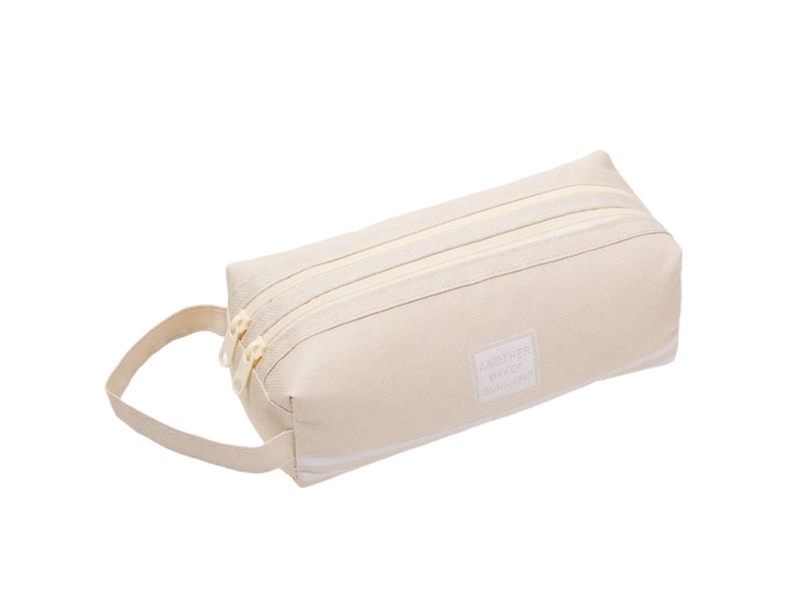 Estojo Para Lápis, Grande Capacidade, Bolsa Para Material Escolar Com Zíper Duplo, Portátil Para Escola E Escritório (branco Cremoso)