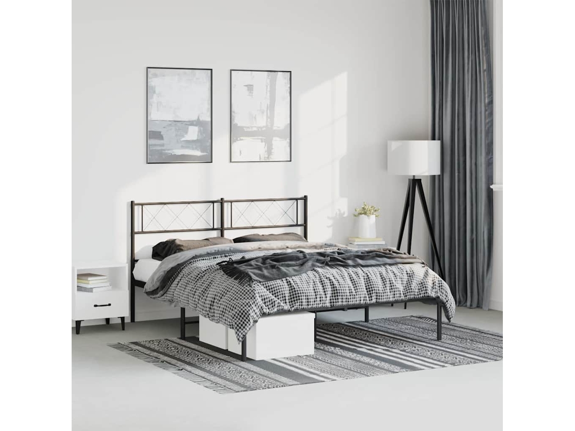 Estrutura De Cama Com Cabeceira 135x190 Cm Metal Preto