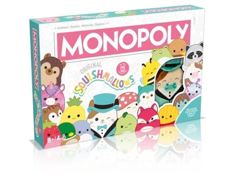Monopólio Squishmallows - Jogo de tabuleiro - MOVIMENTOS VENCEDORES - Monopólio com peluches Squishmallows.