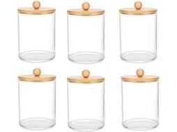 Conjunto De 6 Frascos De Plástico Para Medicamentos Anneth Com Tampas De Bambu, Dispensador De Algod Gokoco