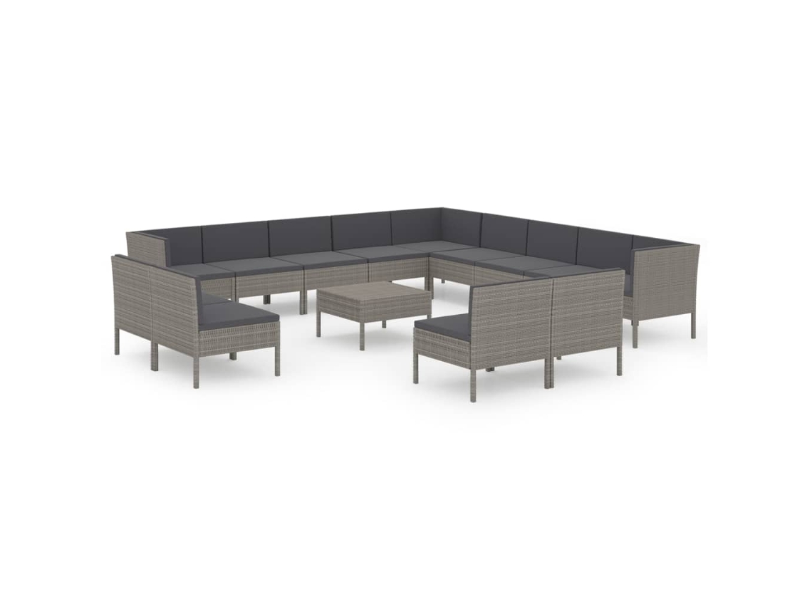 Maison Exclusive - 14 Pcs Conjunto Lounge De Jardim C/ Almofadões Vime Pe Cinzento