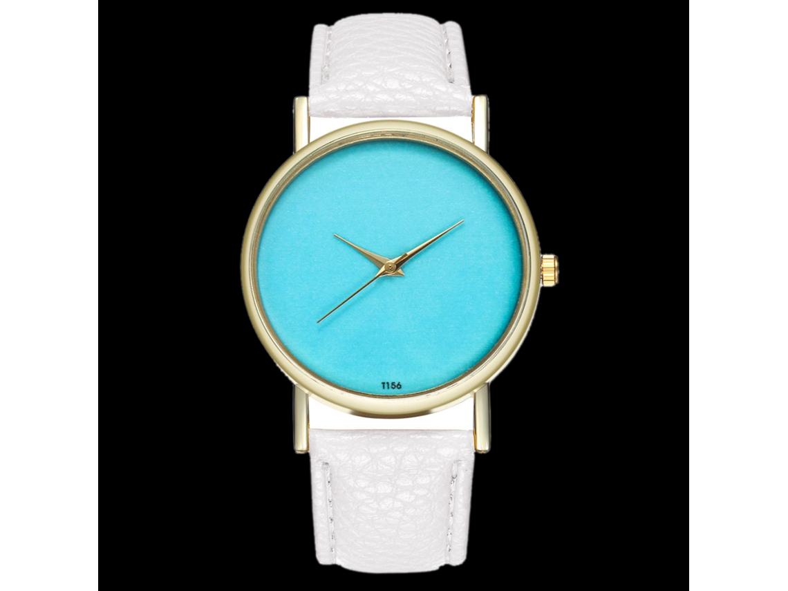 Reloj De Cuero Pu Simple Unisex Dial Redondo Mujer Hombre Cuarzo Blanco