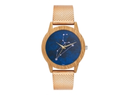 Relógio Feminino Pulseira de Silicone Grão de Madeira Rose Gold com Movimento de Quartzo