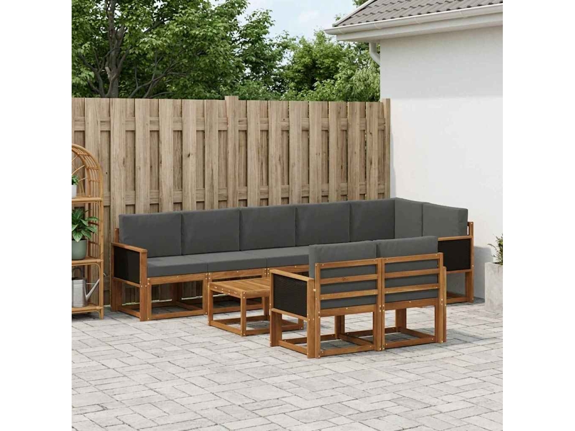 Vidaxl Conjunto De Sofás Para Exterior 9 Unid. Natural E Antracite