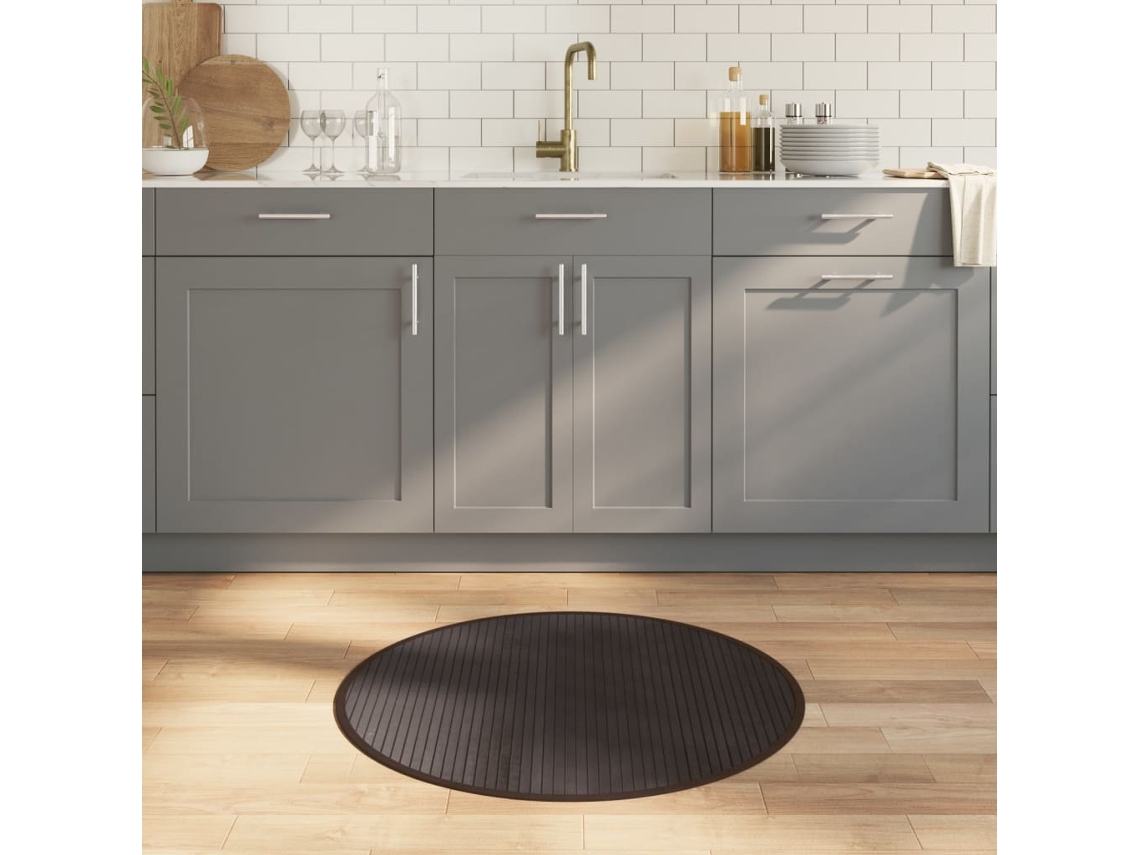 Vidaxl Tapete Redondo 80 Cm Bambu Castanho-escuro