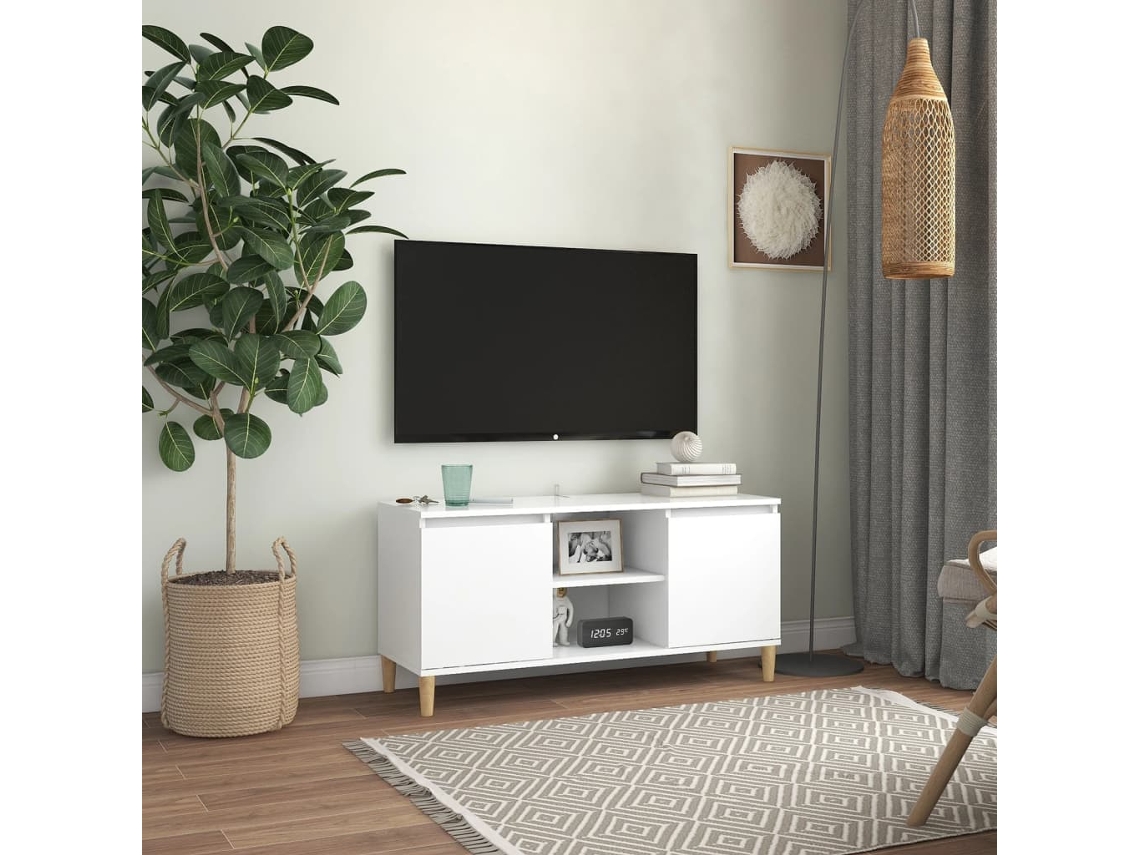 Vidaxl Móvel De Tv C/ Pernas De Madeira Maciça 103,5x35x50 Cm Branco