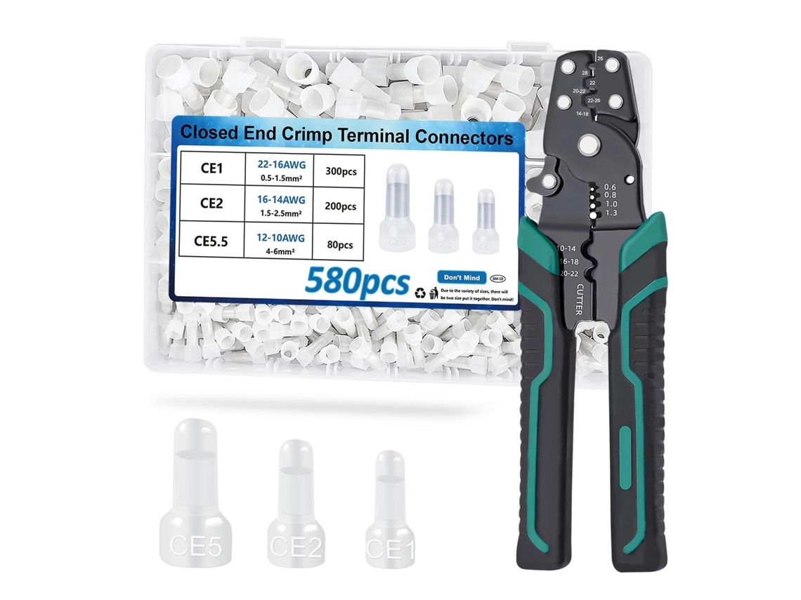 Conjunto De Terminais Fechados De 580 Peças Gama Completa 22 10awg Inclui Ferramenta De Crimpagem Zeuxo